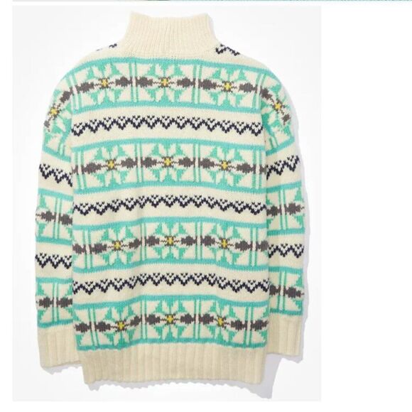 New American Eagle Oversized Fairisle Mock Neck Sweater Size XS Women's - Picture 3 of 10